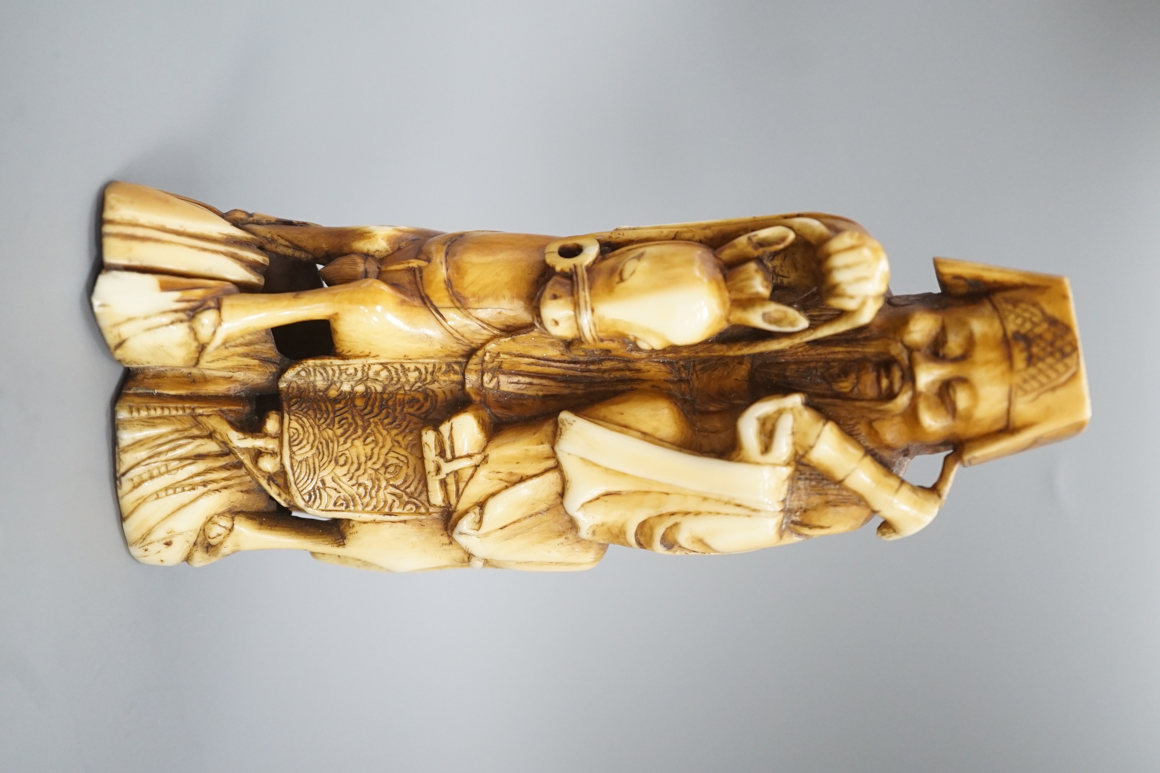 A Chinese hippopotamus ivory group of Zhang Guolao riding a horse, 19th century 14cm
